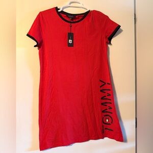 Tommy Hilfiger Red Knit Dress with Navy Trim